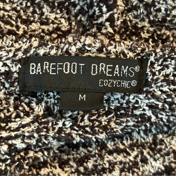 Barefoot Dreams CozyChic Med Marled Black White Oversized Hooded Long Cardigan - Picture 4 of 10